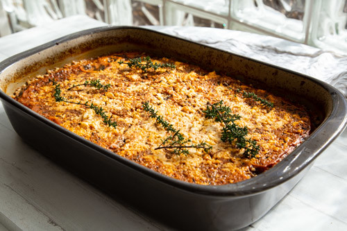 Pampered Chef Ofenhexe griechischer Hackfleischauflauf mit Bulgur