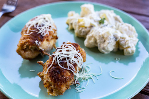 Thermomix Puten-Cordon-Bleu-Röllchen angerichtet