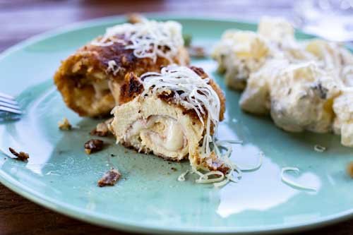 Thermomix Puten-Cordon-Bleu-Röllchen angeschnitten