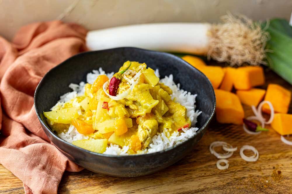 Kohlrabi-Kürbis-Curry mit Pute im Thermomix