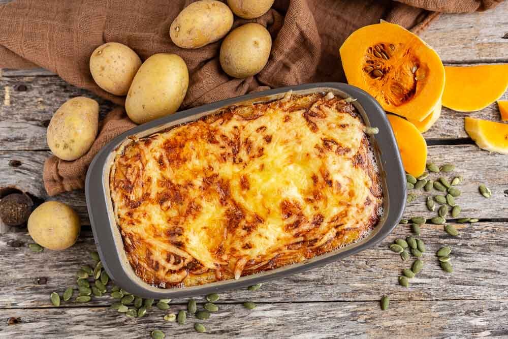Kürbis-Kartoffel-Gratin von oben