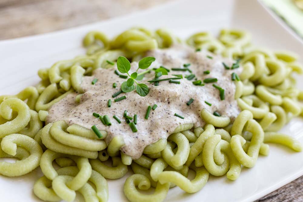 Thermomix Trüffelsauce auf Nudeln nah