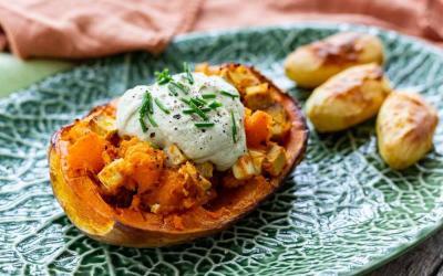 Kürbis mit Tofu und Feta